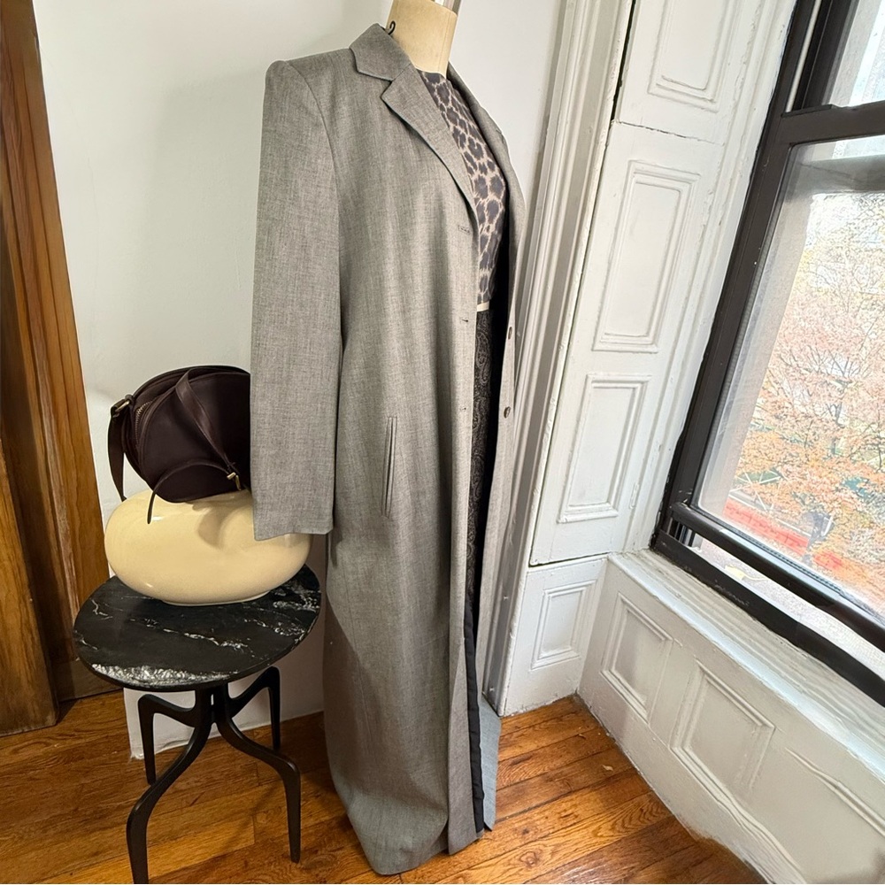 Larry Levine grey wool relaxed fit Maxi overcoat